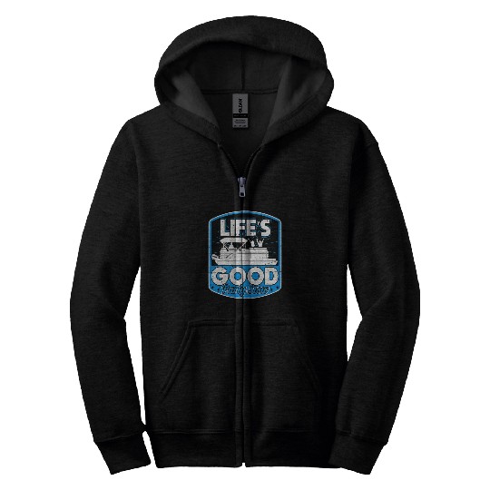 Lifes Good Party Slow Funny Crew Pontoon Boat Captain Men Zip Hoodies