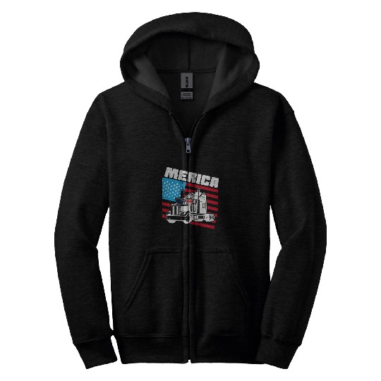 Merica American Flag US Patriotic USA Truck Lover Trucker Zip Hoodies