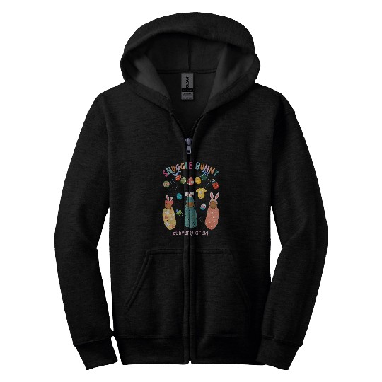 Snuggle Bunny Delivery Crew Happy Easter Day LD nurses Zip Hoodies