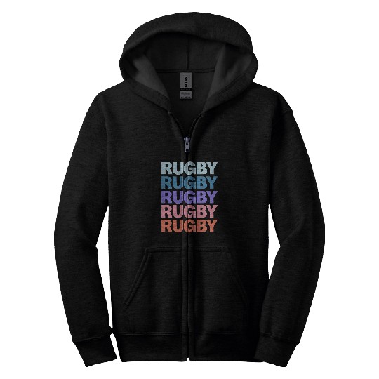 Funny Modern Repetitive Text Design Rugby Player Fan Zip Hoodies