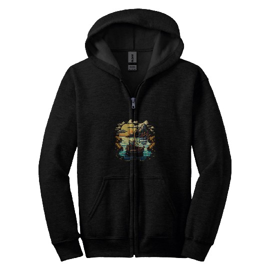 Im an angler with a boat and go fishing pixel art 1 Zip Hoodies
