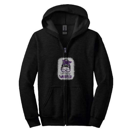 Purple Ribbon Messy Bun Warrior Epilepsy Awareness Month Zip Hoodies