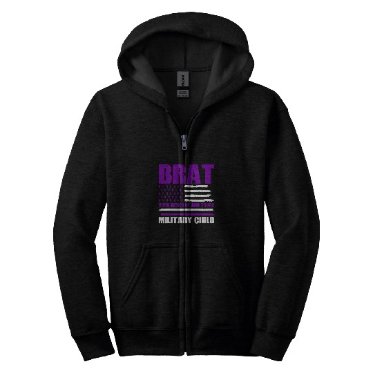Military Child Month Purple Up Pride Brave Brat US Flag Zip Hoodies