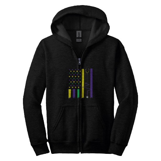 Mardi Gras US Flag Stethoscope Parade nurses Nursing Zip Hoodies