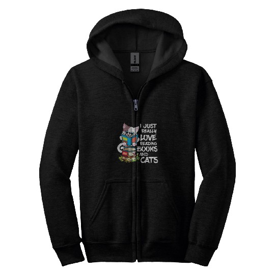 Book Lover Kids Cat Lover Book Reading 1 Zip Hoodies