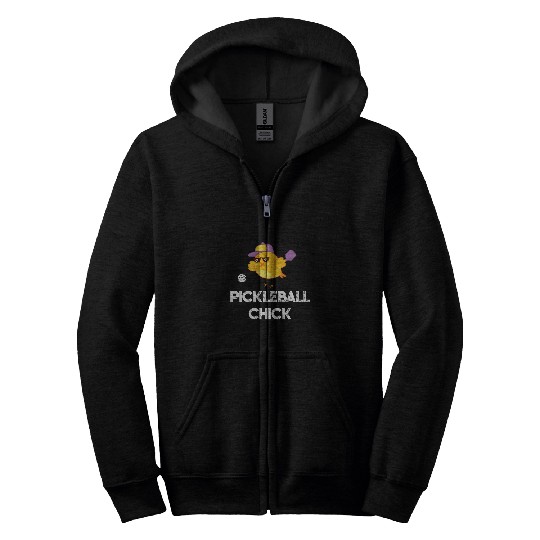Funny Pickleball Chick With Paddle Cute Pickleball Player Zip Hoodies