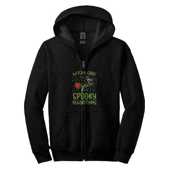 Witchy Code Spooky Algorithms Programmer Halloween Zip Hoodies