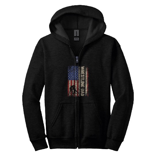 Wrestling Dad USA American Flag Wrestle Men Fathers Day Tee Zip Hoodies