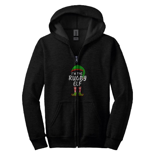 Matching Family Funny Im The Rugby Elf Christmas Zip Hoodies