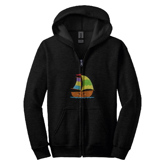 Cute Boat Sailboat Kids Toddler Boys Girls Sailboats Sailing Zip Hoodies