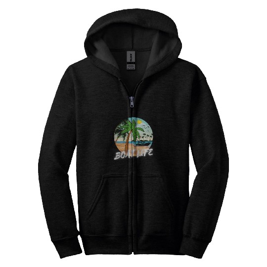 Boat Life Palm Tree Retro Beach Sunset Family Vacation Gift 3 Zip Hoodies