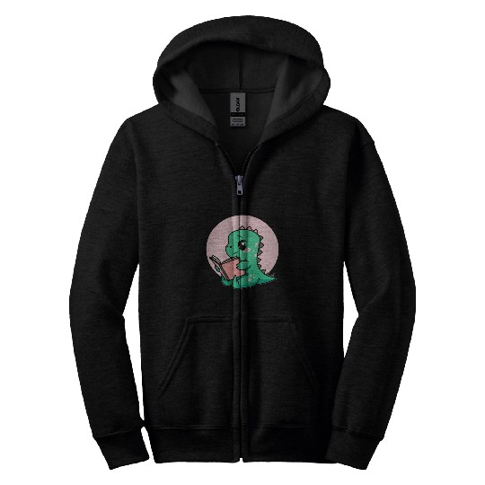 Cute Book Reading Dinosaur Zip Hoodies