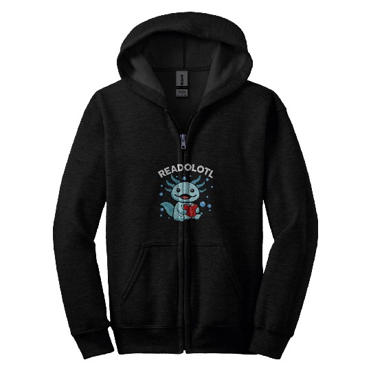 Cute Axolotls Read Book Readolotl Blue Salamander Amphibian Zip Hoodies