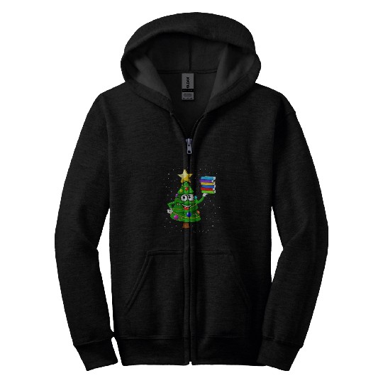 Cute christmas library tree gift librarian and book 2 Zip Hoodies
