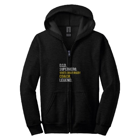 Mens Dad Superhero Wheelchair Rugby Coachs Funny Zip Hoodies