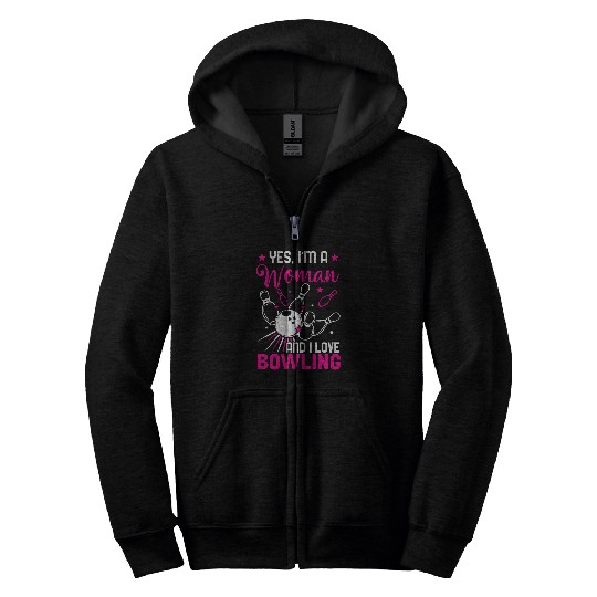 Im A Women And I Love Bowling Funny Player Bowler Graphic Zip Hoodies