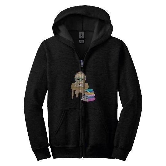 Cute Sloth Glasses Reading School Book Writing Math Desk Zip Hoodies