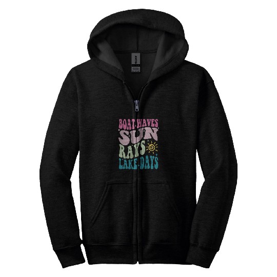 Boat Waves Sun Rays Lake Days Retro Summer Vacation Family Zip Hoodies