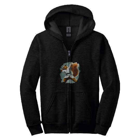 Squirrel Doing Karate Kick Black Belt Martial Arts Squirrel 1 Zip Hoodies