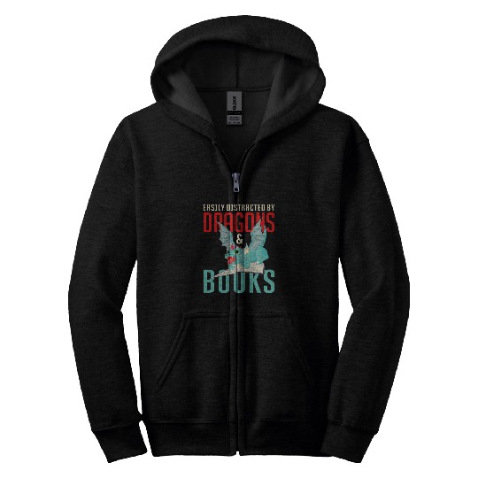 Reading Book Nerd Easily Distracted By Dragons And Books Zip Hoodies