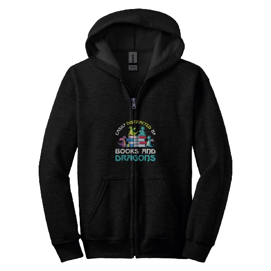 Easily Distracted By Books And Dragons Book Store Read Gift 2 Zip Hoodies