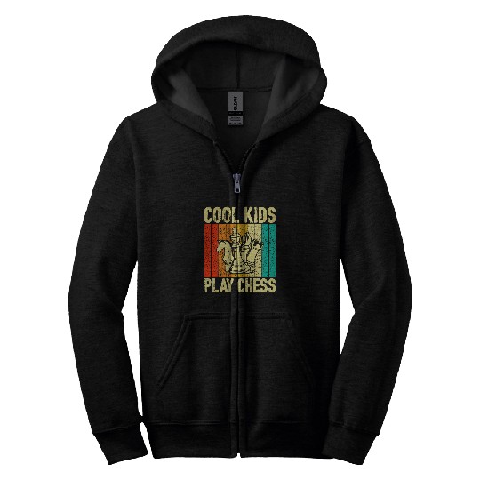 Cool Kids Play Chess Lover Retro Kids Boys Gag Novelty Zip Hoodies