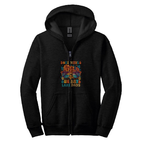 Boat Waves Sun Rays Lake Days Summer Vacation Zip Hoodies