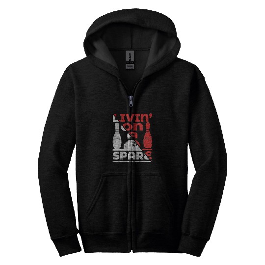 Funny Livin On A Spare Pun Bowling Zip Hoodies