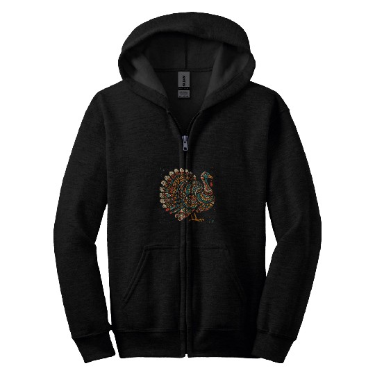 Cool Thanksgiving Turkey Bird in Ethnic Art Style 2 Zip Hoodies
