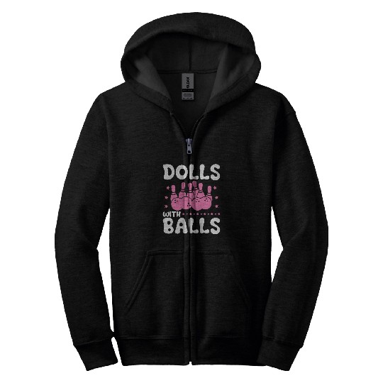 Dolls With Balls Funny Women Girls Bowling Team Zip Hoodies