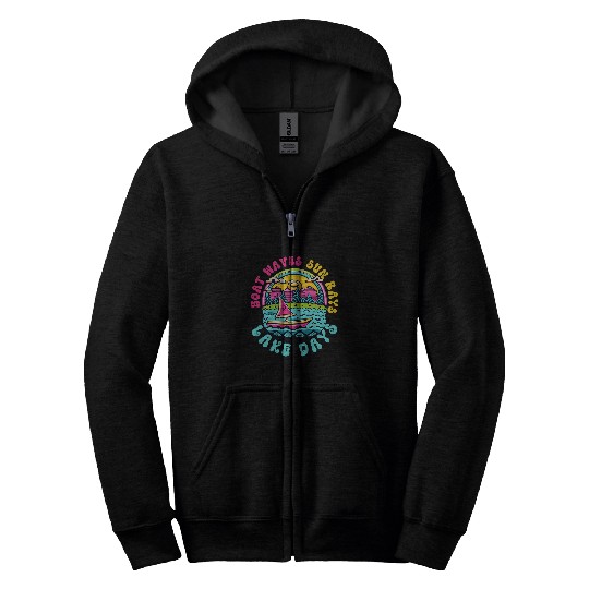Boat Waves Sun Rays Lake Days Funny Summer Beach Vacation 8 Zip Hoodies