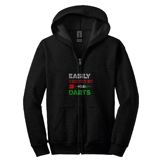 Easily Excited By Darts Funny Dart Team Player Dart League Zip Hoodies