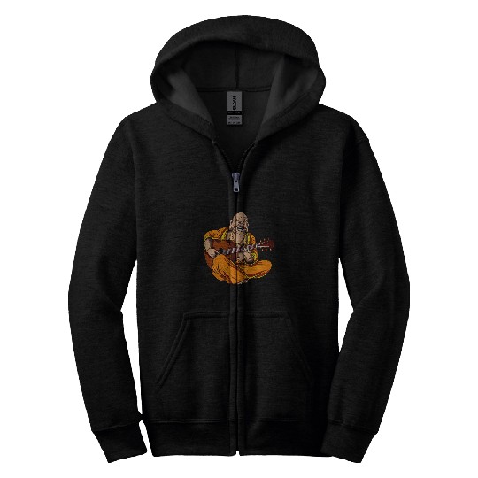 Buddha Playing Acoustic Guitar Zen Yoga Meditation Buddhist Zip Hoodies