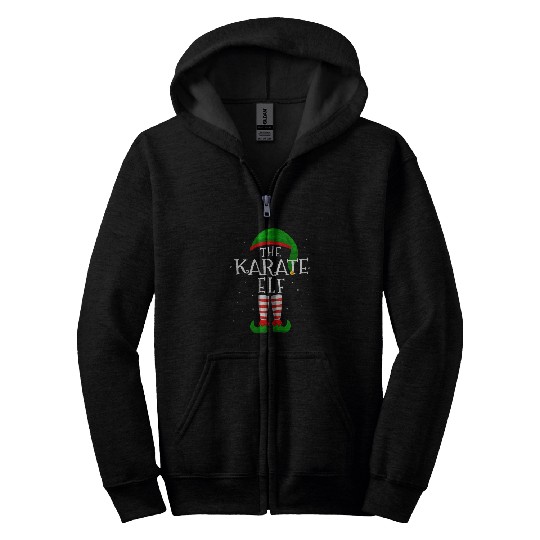 The Karate Elf Funny Matching Family Group Christmas Zip Hoodies