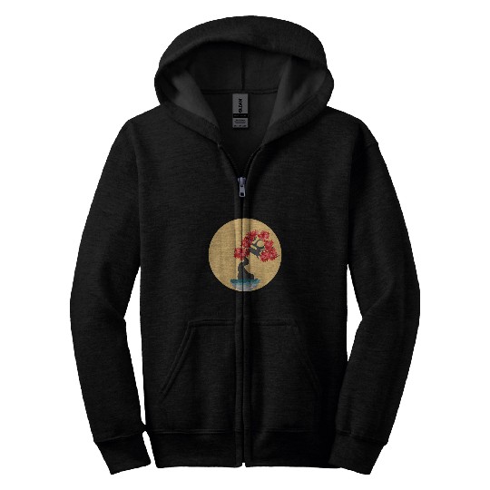 Beautiful Zen Bonsai Tree Enso Yoga Bonsai Circle Graphic Zip Hoodies