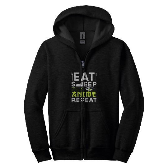 Eat Sleep Anime Repeat Japanese Manga Lover Cosplay Gift Zip Hoodies