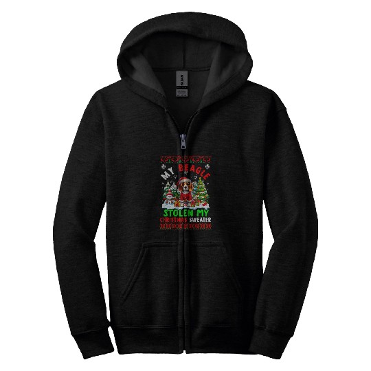 Beagle Stolen My Christmas Sweater Santa Dog Owner Zip Hoodies