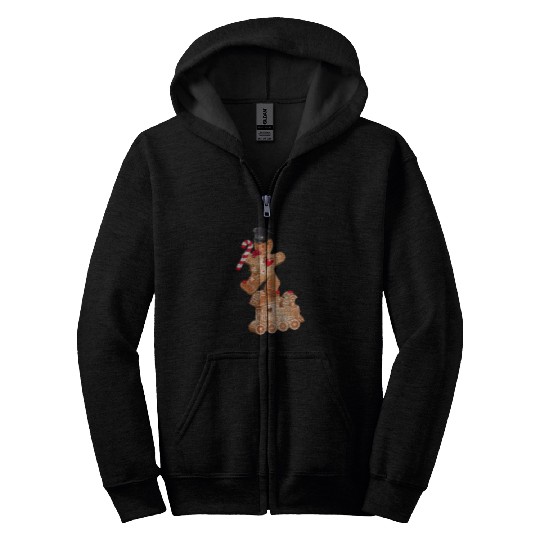 Gingerbread man as a train guide on the gingerbread locomotive Zip Hoodies