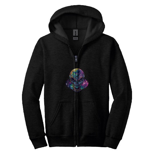 Alien Head Ufo psychedelicss Alien Galaxy Trippy Space Zip Hoodies