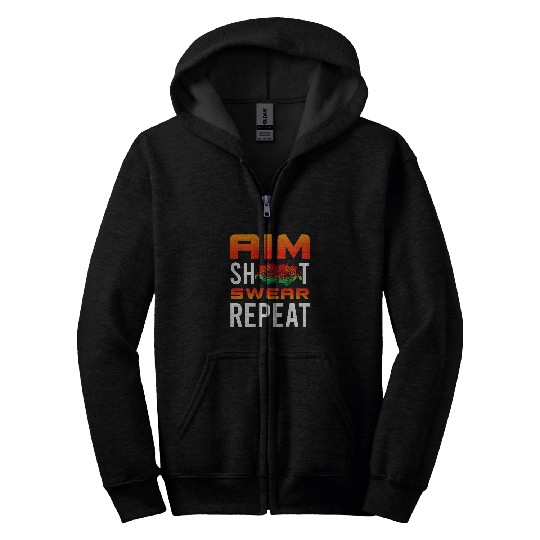 Aim Shoot Swear Repeat Throw targetss Athletic Sport Dart Game Zip Hoodies