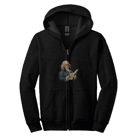 Benjamin Franklin Reading A Book Zip Hoodies