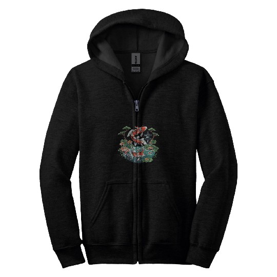 Kois With Bonsai Tree Design Koi Fish Zip Hoodies