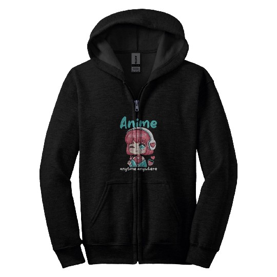 Anime Anytime Anywhere I Chibi Kawaii Anime Cosplay 4 Zip Hoodies