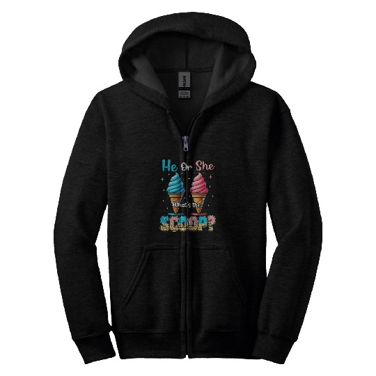 He or She Whats The Scoop Ice Cream Gender Reveal Party 3 Zip Hoodies