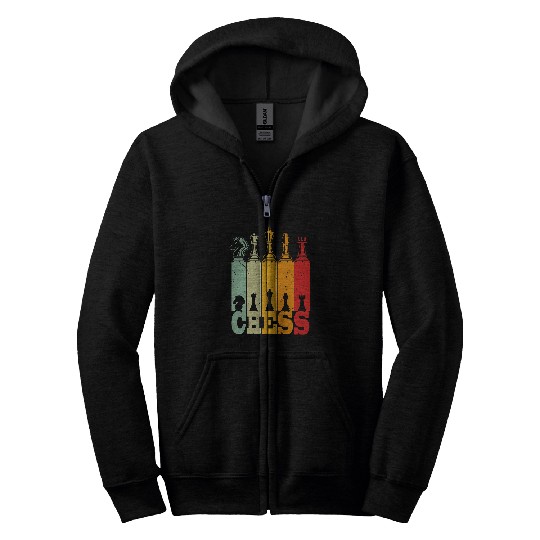 vintagess Chess Retro Cheff Player Lover King Queen Knight Zip Hoodies