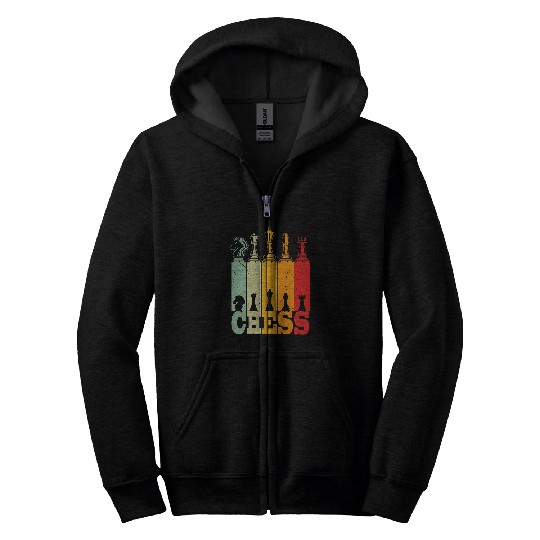 vintagess Chess Retro Cheff Player Lover King Queen Knight Zip Hoodies