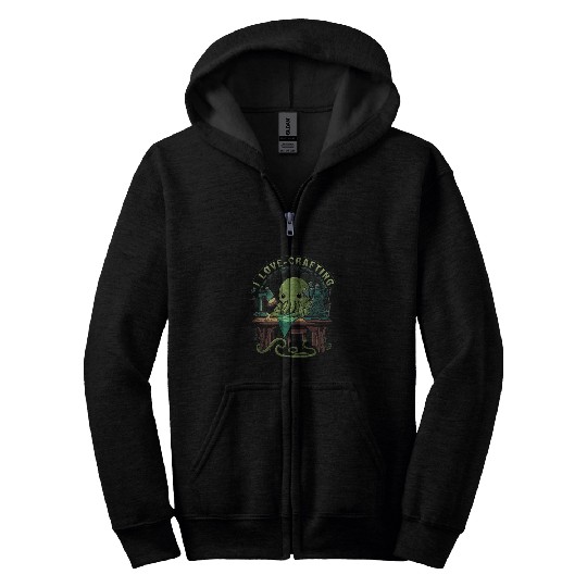 Cthulhu I Love Crafting Funny Cute Sewing Cthulhu Zip Hoodies