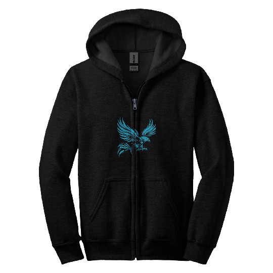 "Blue Tribal Eagle Art Design" Zip Hoodies
