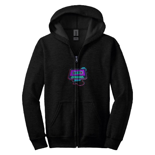 80s Music Cassette Tape : 3D, Neon, 80s songs Zip Hoodies