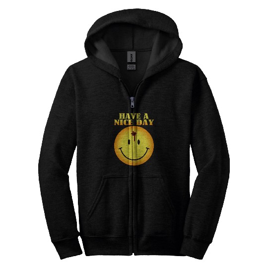 smiley face bullet hole Zip Hoodies